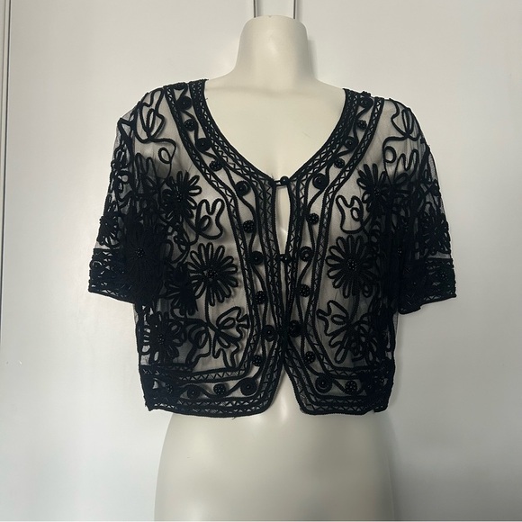 Jackets & Blazers - Women's Black Embroidered Sheer Bolero Jacket